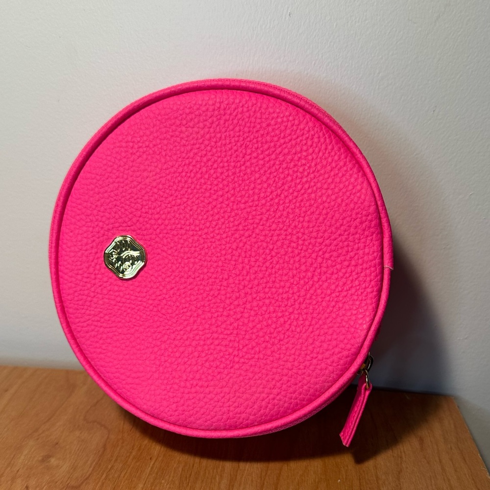 SHISEIDO round pink makeup pouch - faux leather
